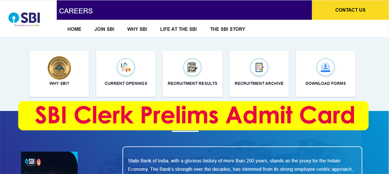 SBI Clerk Prelims Admit Card